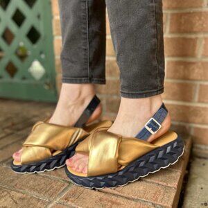 NEW 4CCCCEES Leather Plia Anda Heeled Sandals in gold  0126 10t5